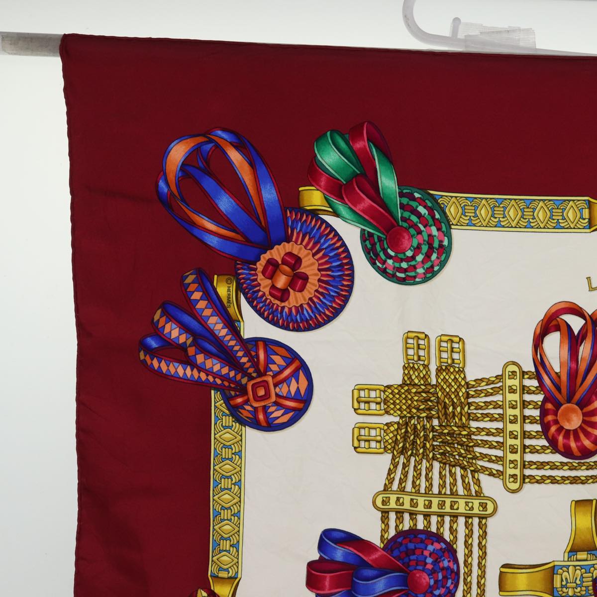 HERMES Carre 90 Scarf ""LES RUBANS DU CHEVAL"" Silk Red Auth bs14454