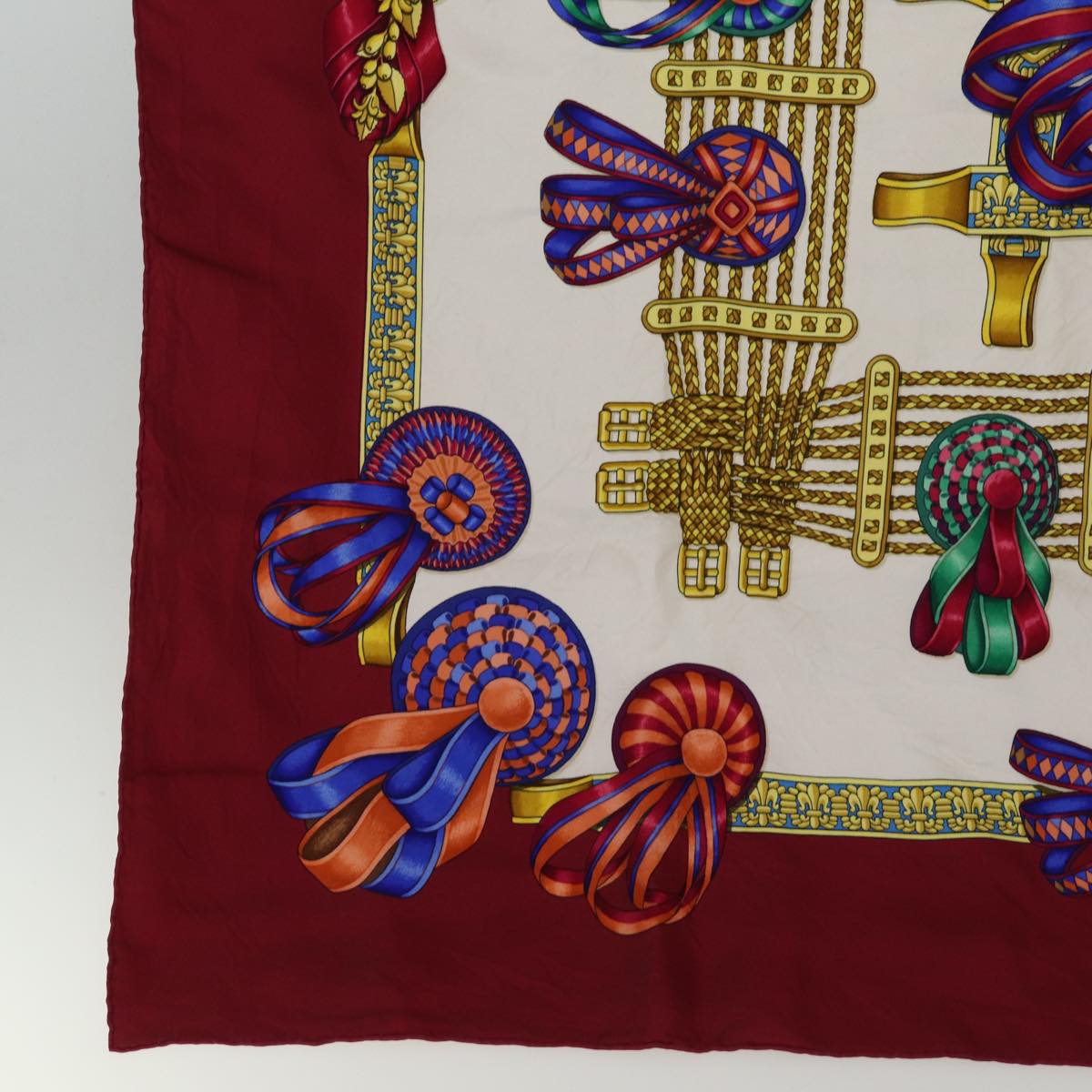 HERMES Carre 90 Scarf ""LES RUBANS DU CHEVAL"" Silk Red Auth bs14454