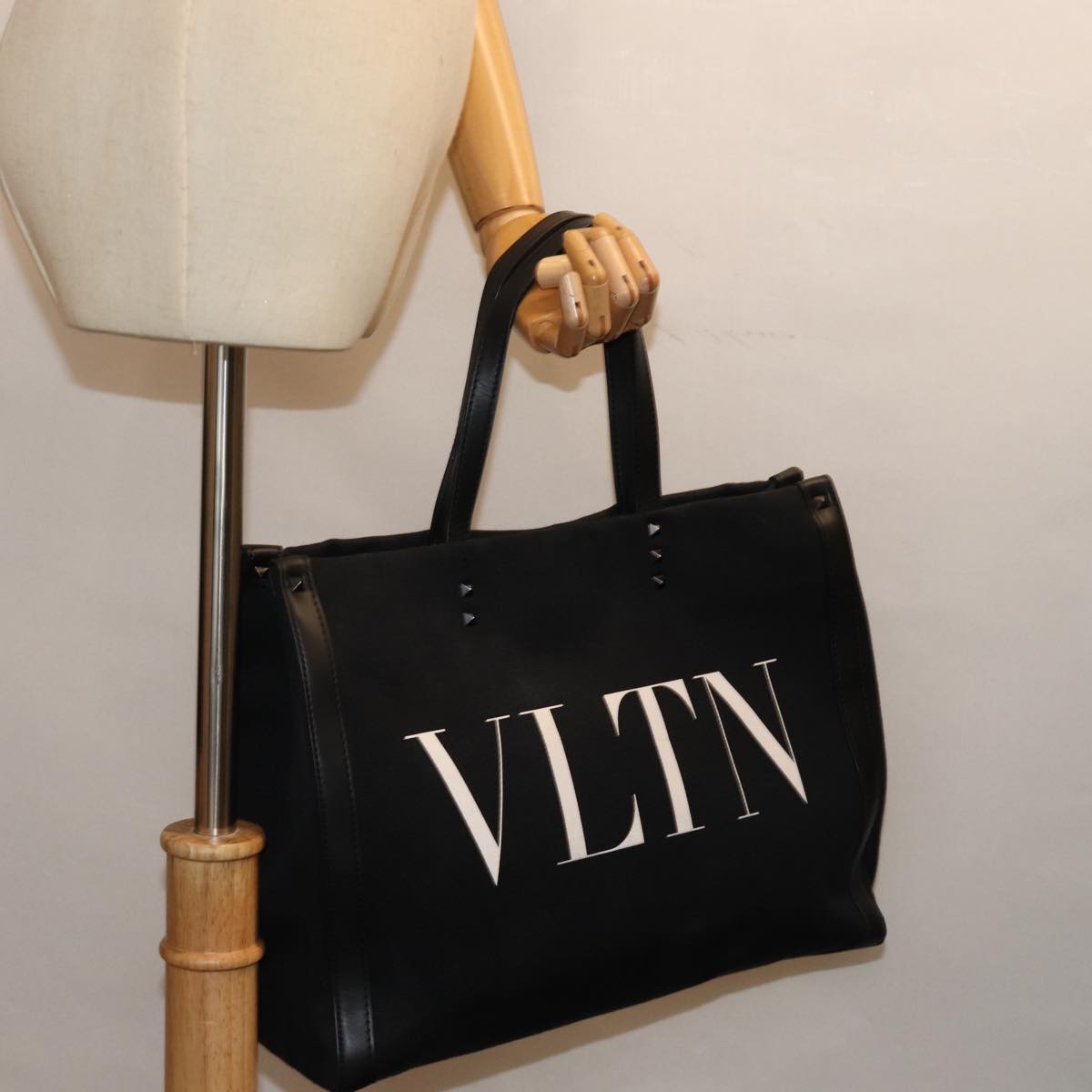 VALENTINO Tote Bag Canvas Black Auth bs14456
