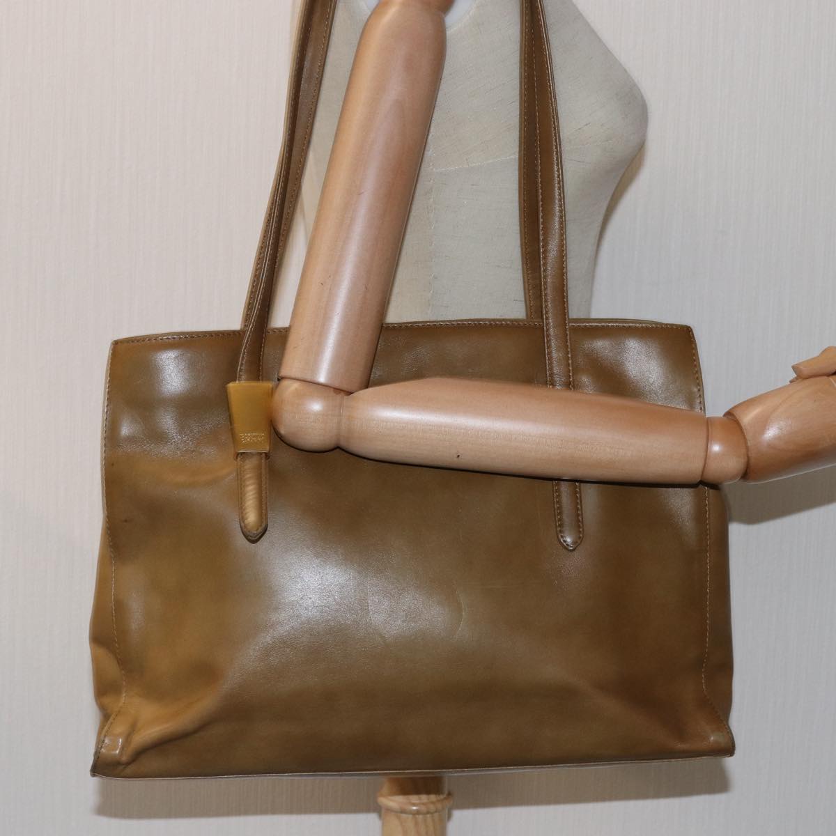 VALENTINO Tote Bag Leather Beige Auth bs14457