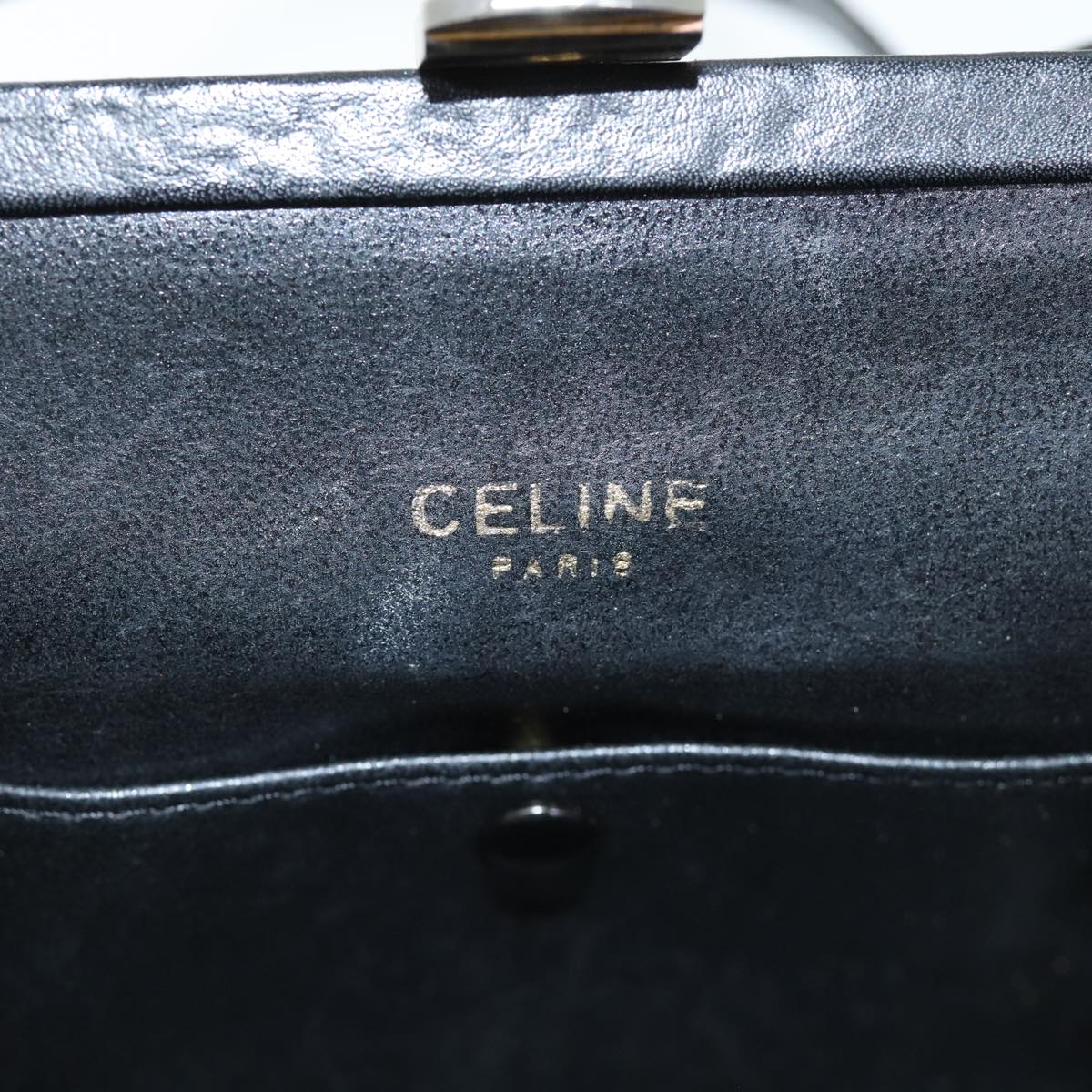 CELINE Hand Bag Leather Black Auth bs14458