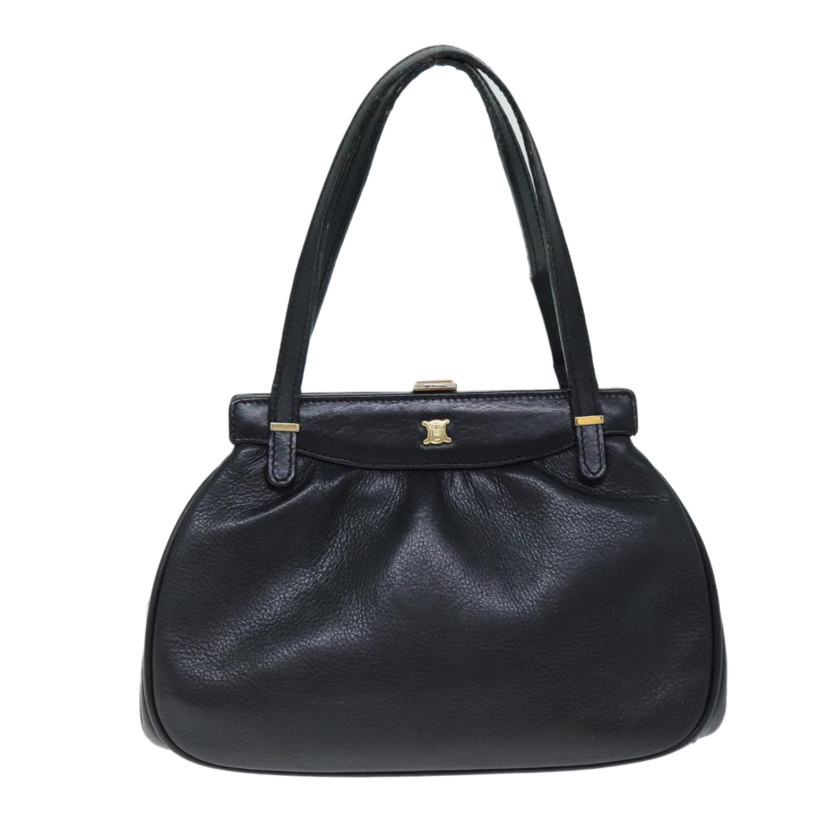 CELINE Hand Bag Leather Black Auth bs14458