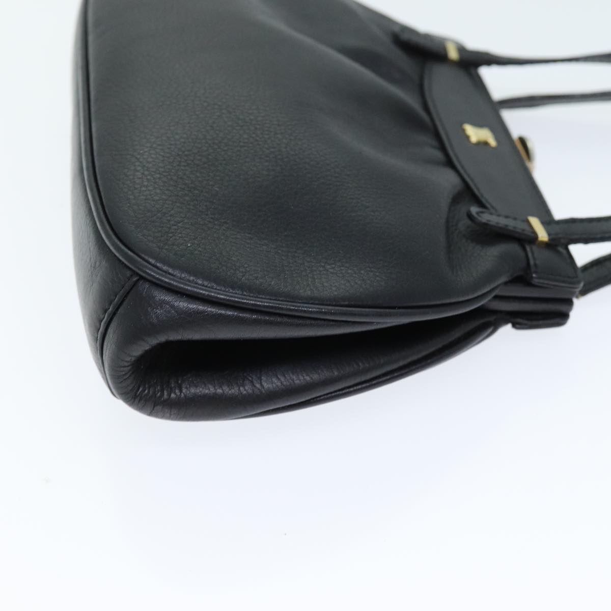 CELINE Hand Bag Leather Black Auth bs14458