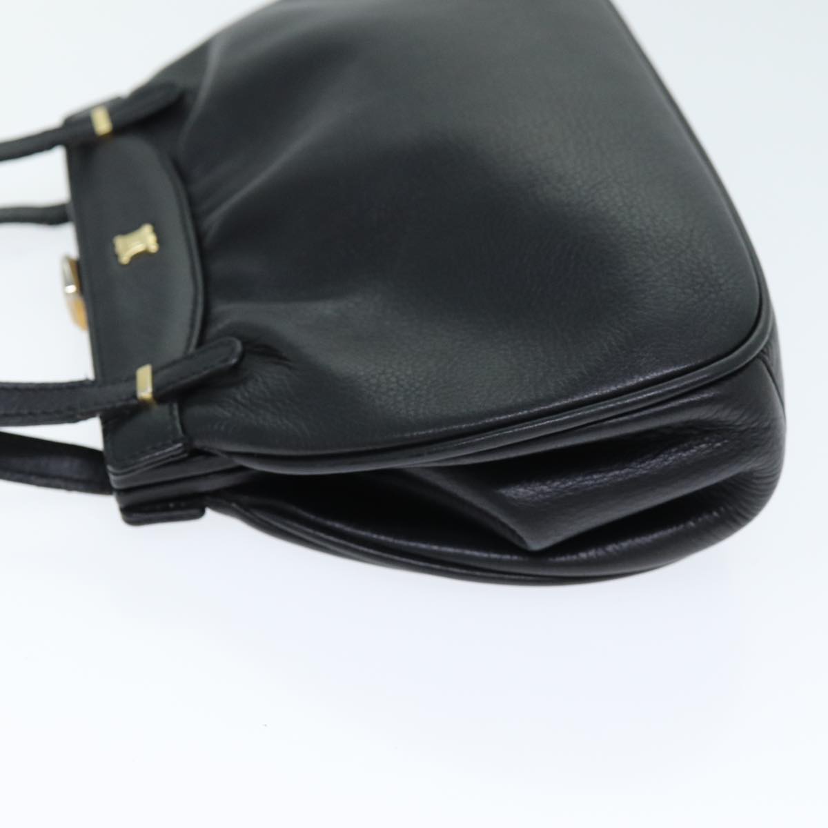 CELINE Hand Bag Leather Black Auth bs14458