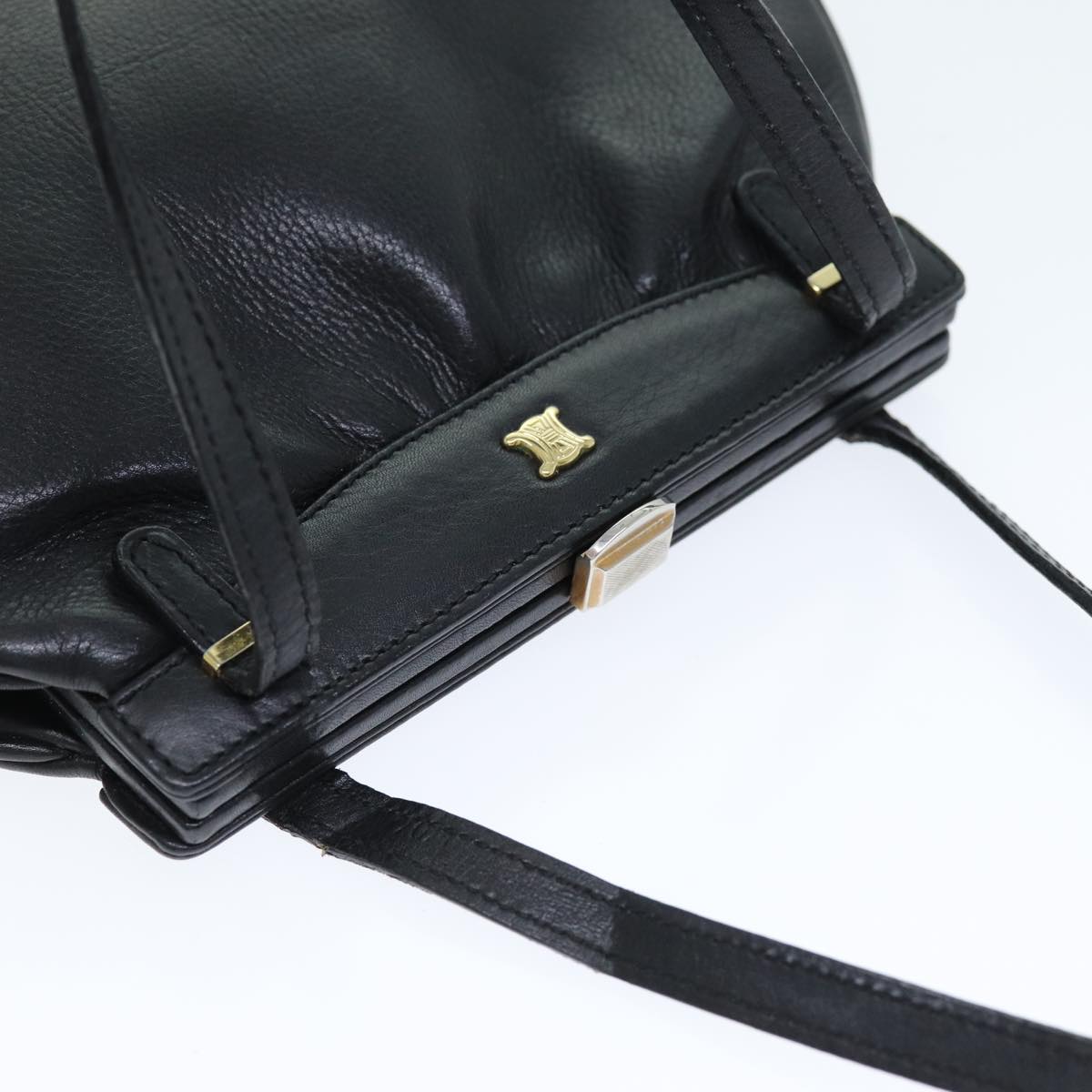 CELINE Hand Bag Leather Black Auth bs14458