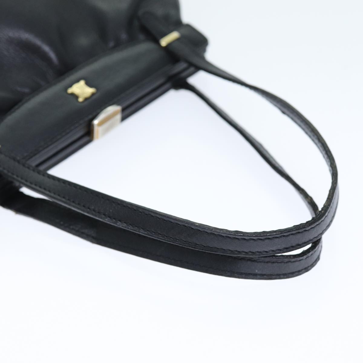 CELINE Hand Bag Leather Black Auth bs14458