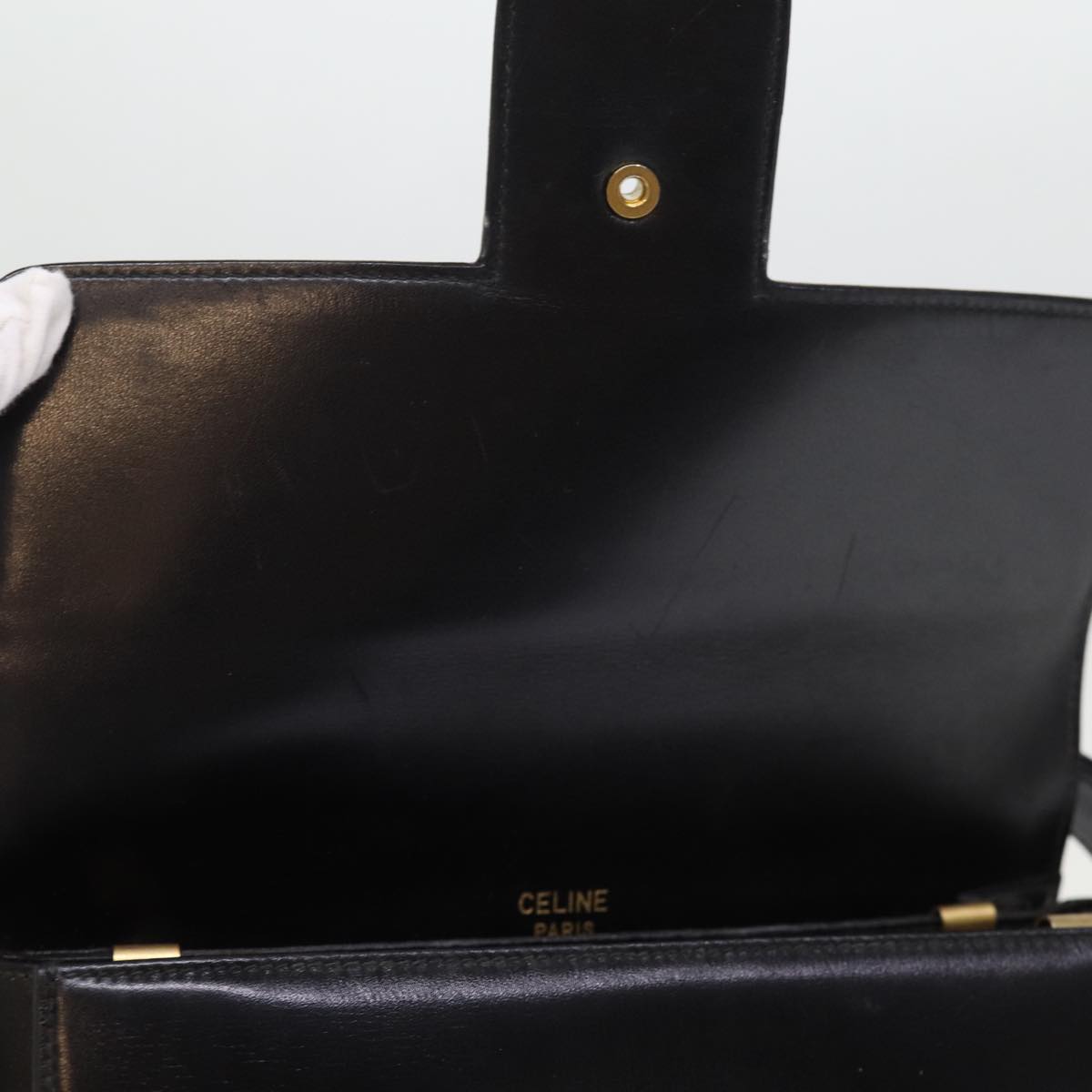 CELINE Horse Carriage Shoulder Bag Leather Black Auth bs14459