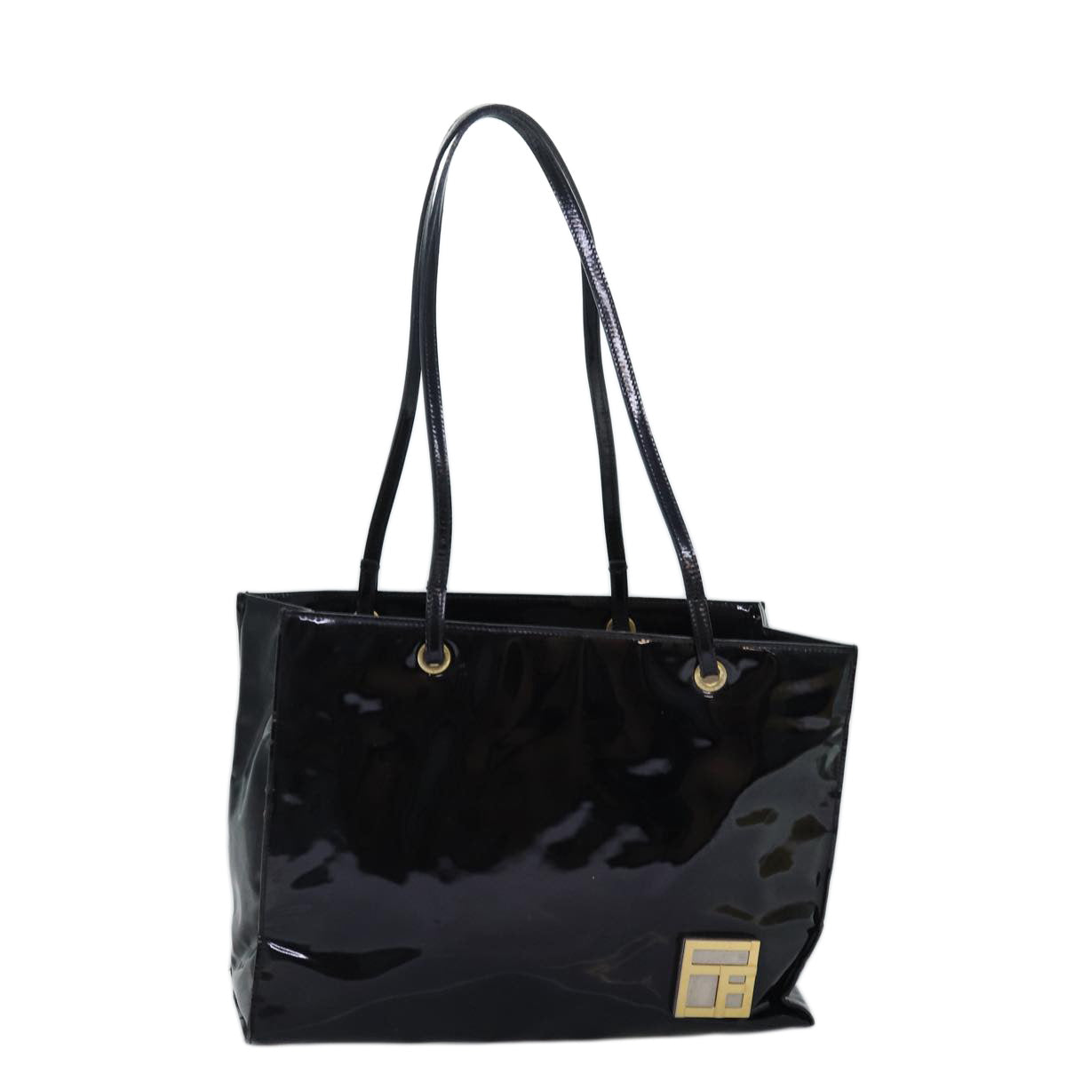 FENDI Tote Bag Enamel Black Auth bs14475