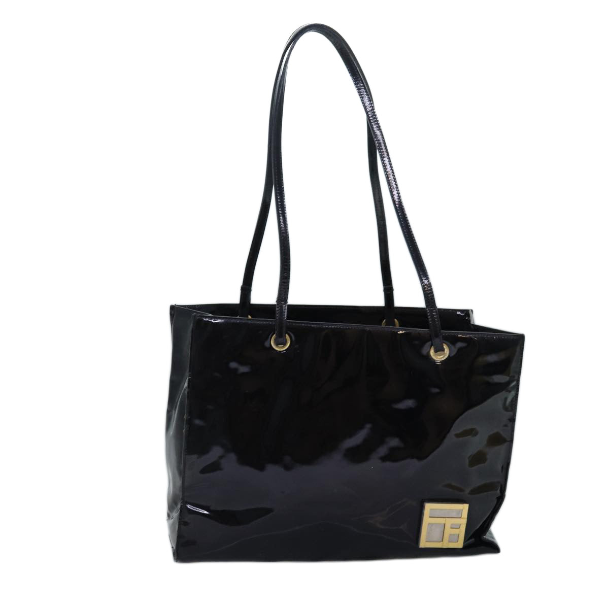 FENDI Tote Bag Enamel Black Auth bs14475