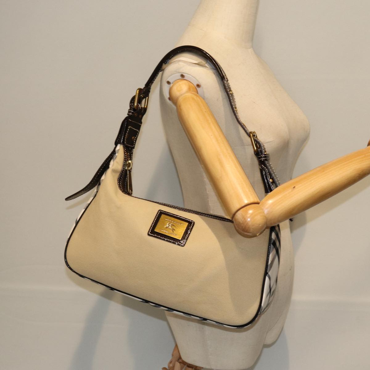 BURBERRY Blue Label Shoulder Bag Canvas Beige Auth bs14480