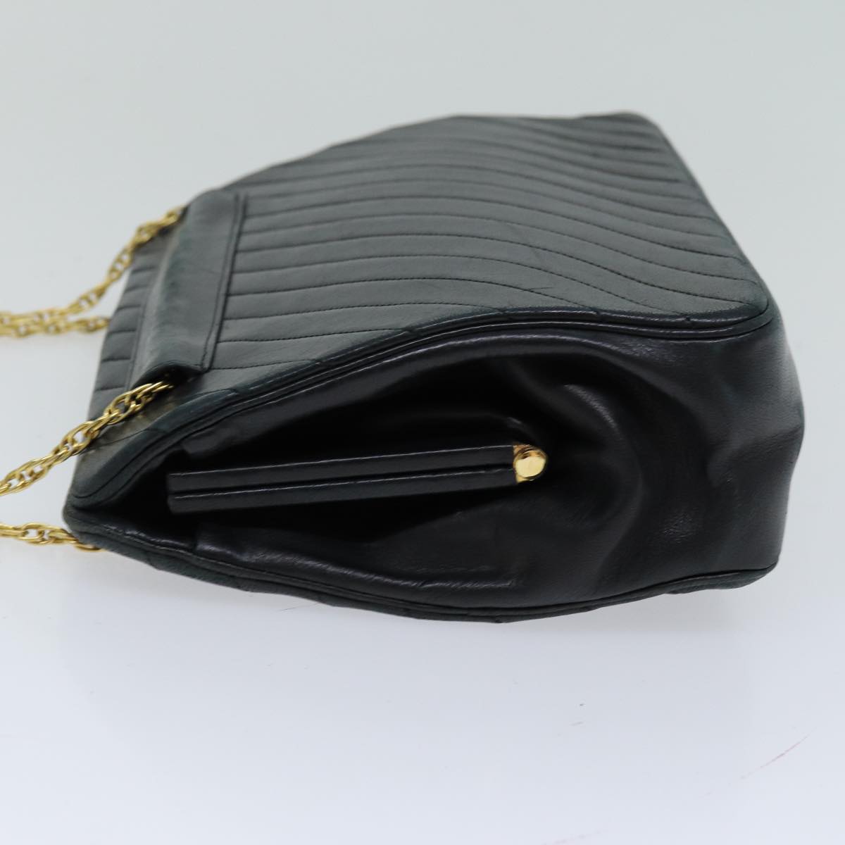 CHANEL Matelasse Chain Shoulder Bag Lamb Skin Black CC Auth bs14483