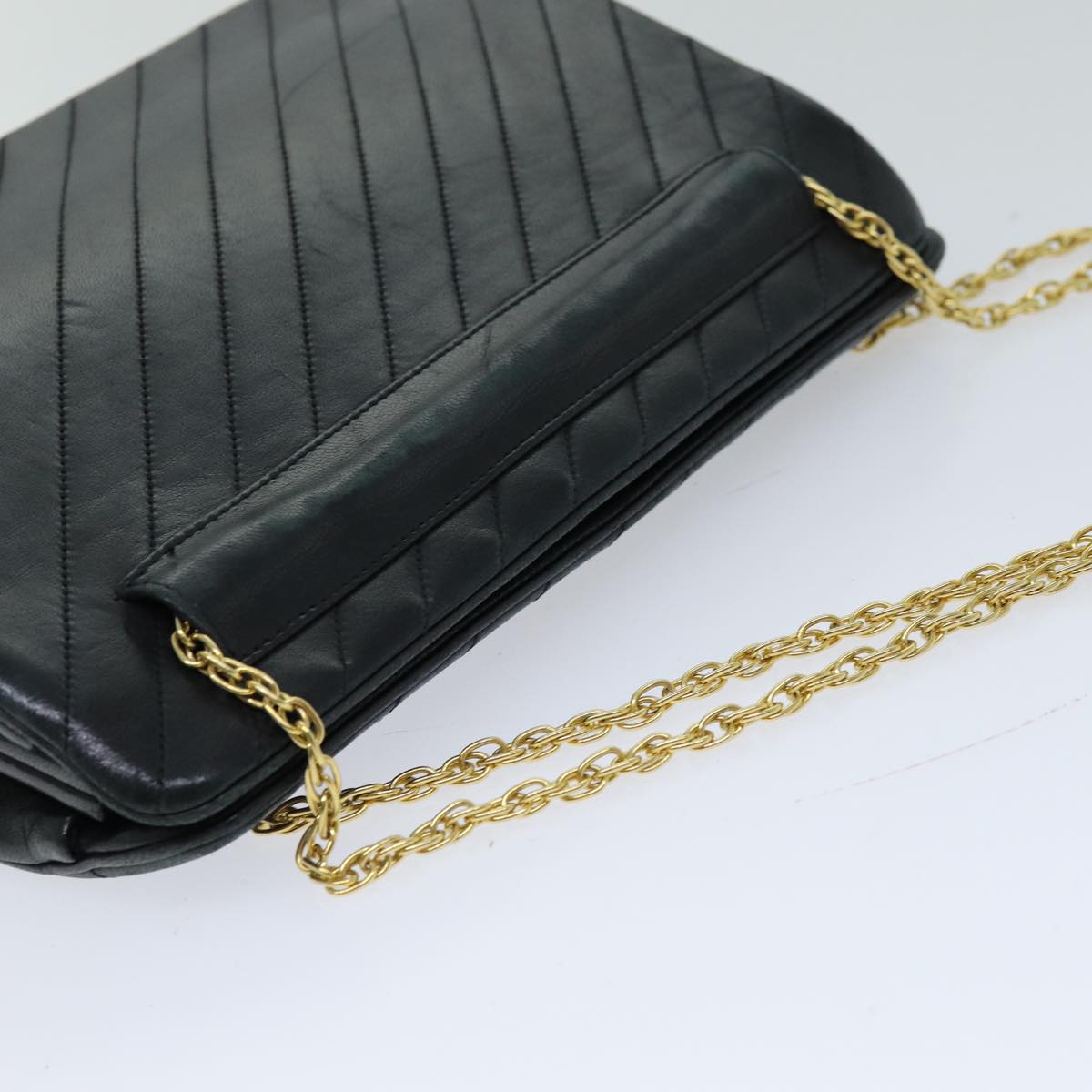 CHANEL Matelasse Chain Shoulder Bag Lamb Skin Black CC Auth bs14483