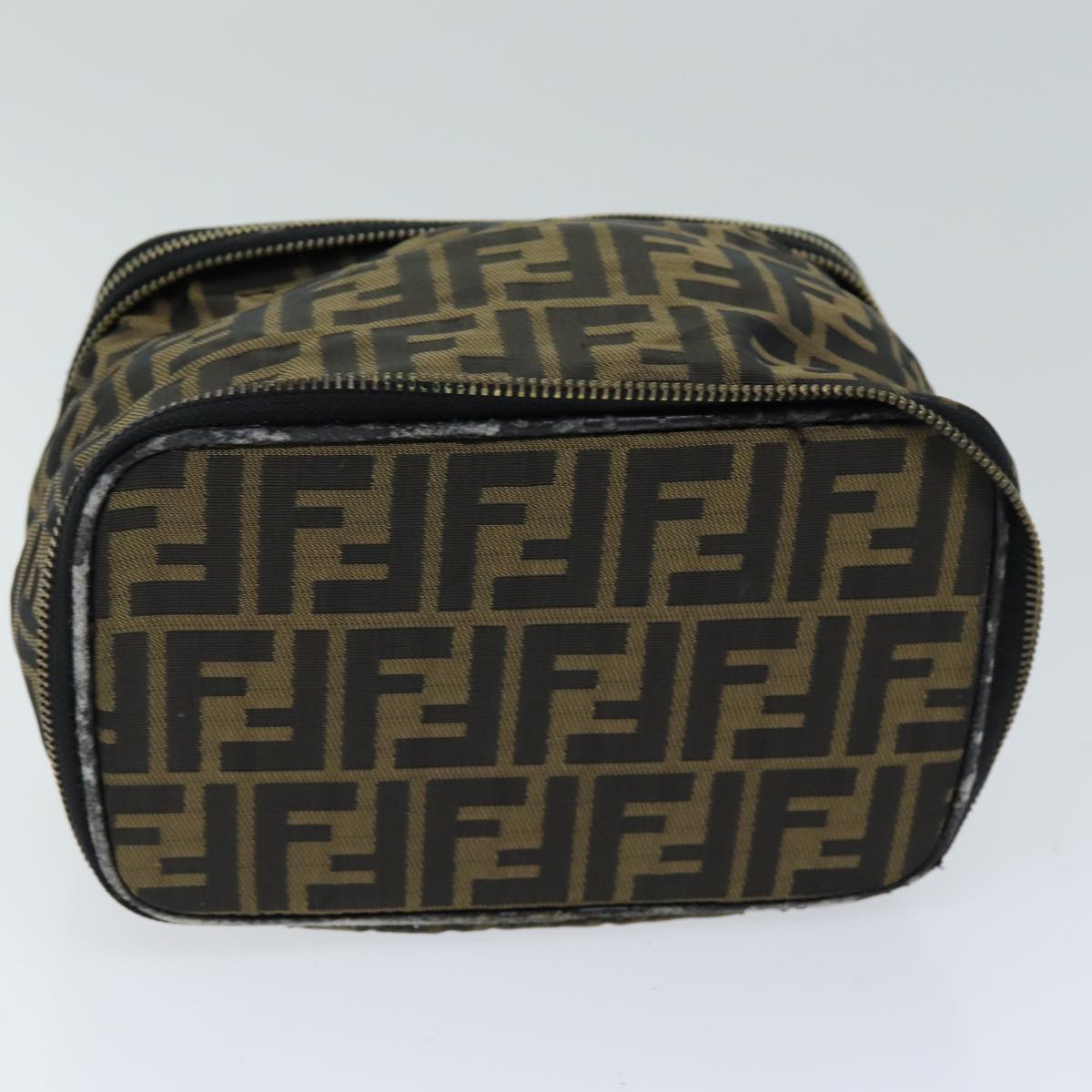 FENDI Zucca Canvas Vanity Cosmetic Pouch Brown Black Auth bs14490