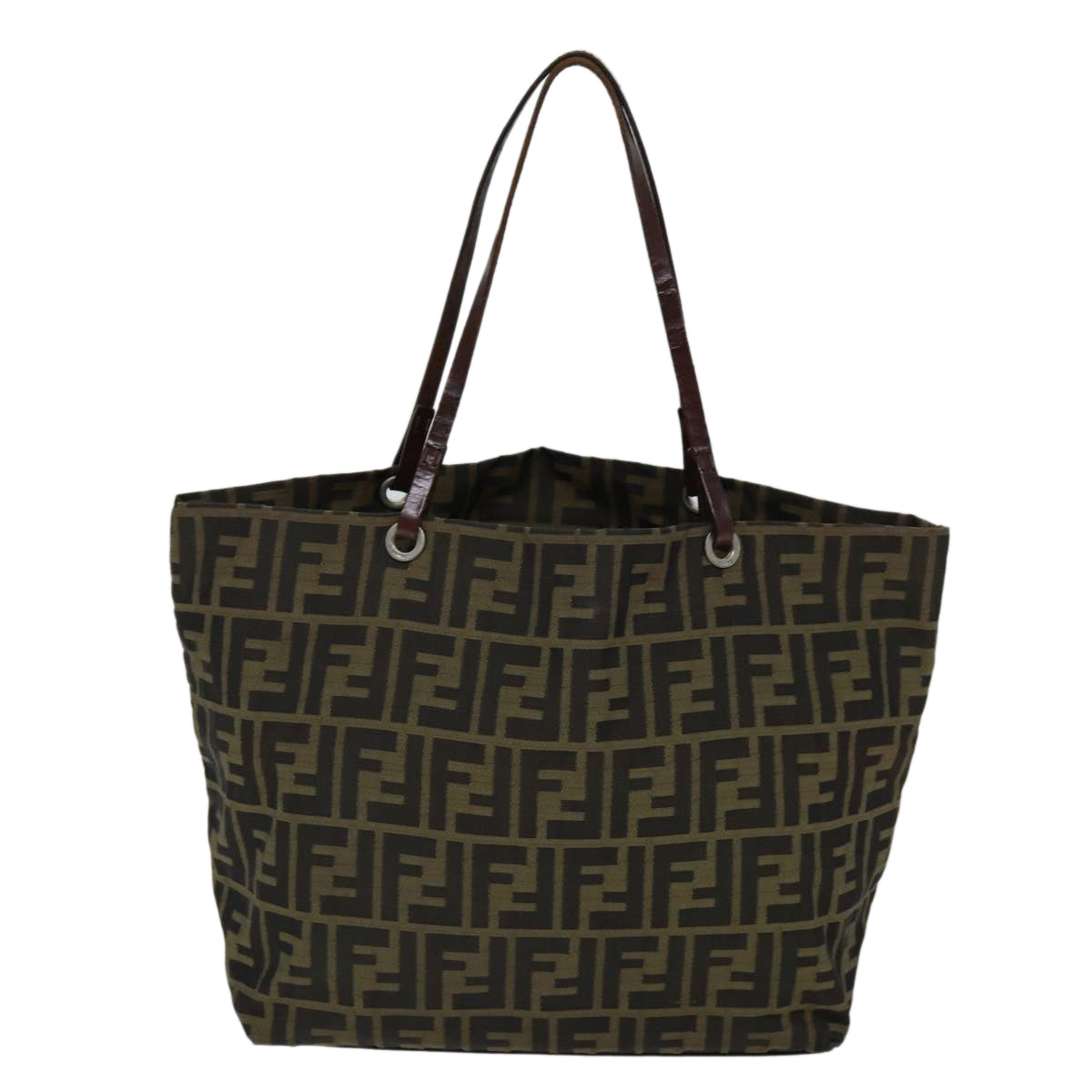 FENDI Zucca Canvas Tote Bag Black Brown Auth bs14491