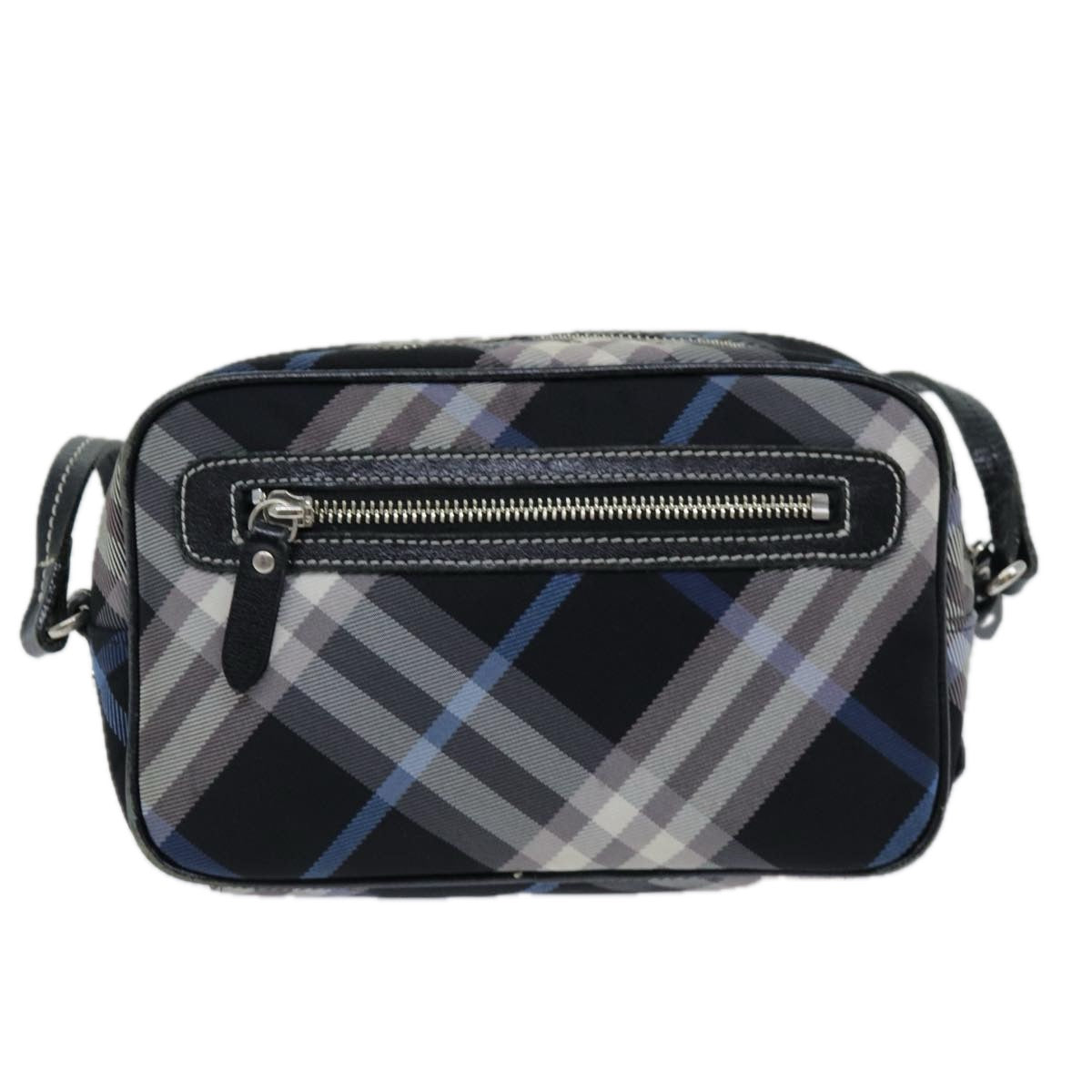 BURBERRY Nova Check Shoulder Bag Nylon Blue Black Auth bs14506