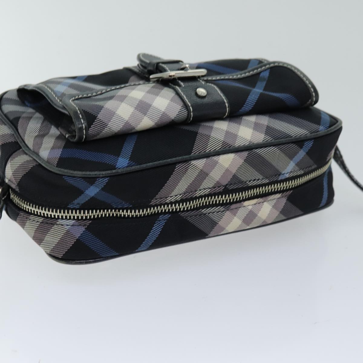 BURBERRY Nova Check Shoulder Bag Nylon Blue Black Auth bs14506