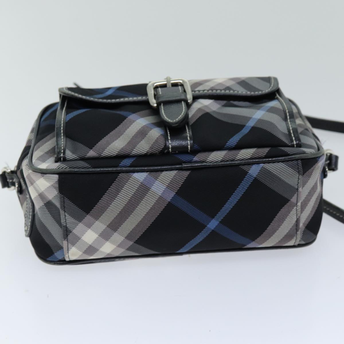 BURBERRY Nova Check Shoulder Bag Nylon Blue Black Auth bs14506