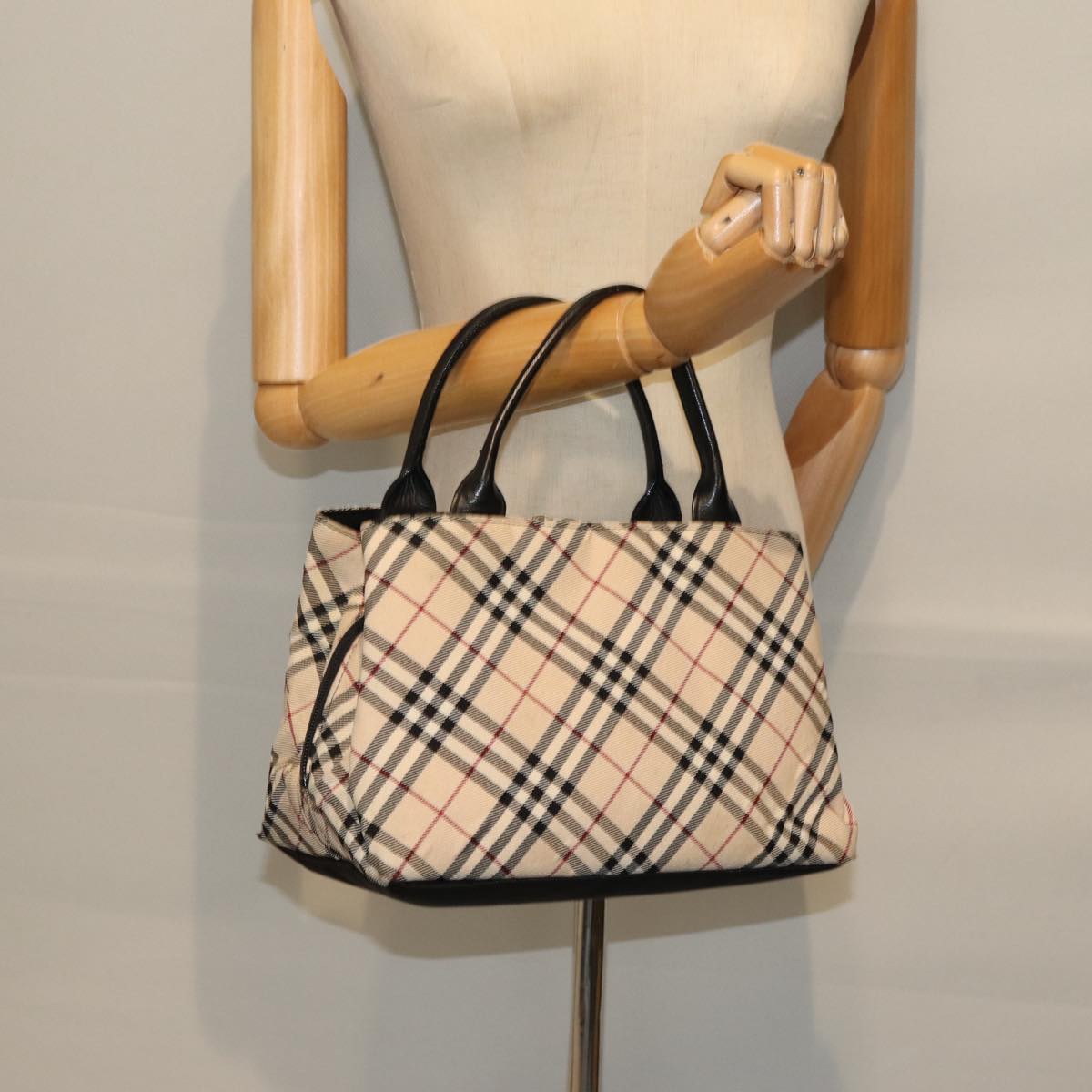 BURBERRY Nova Check Blue Label Hand Bag Canvas Beige Auth bs14507