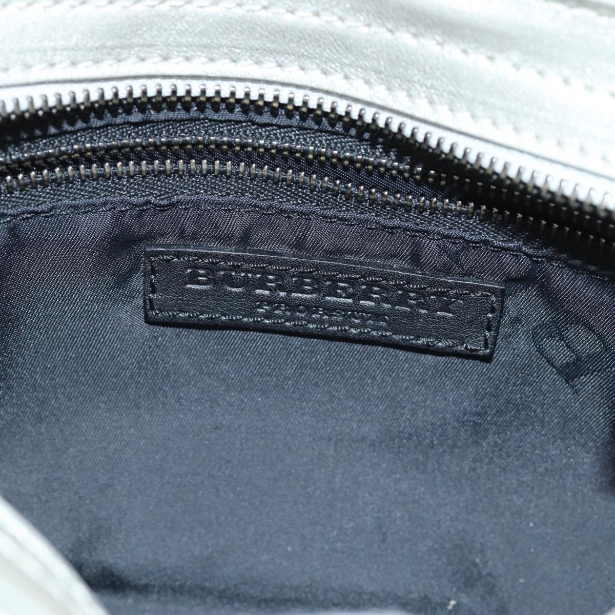 BURBERRY Shoulder Bag Leather Silver Auth bs14509