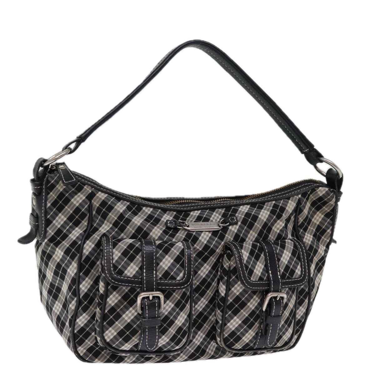 BURBERRY Nova Check Blue Label Shoulder Bag Canvas Black Auth bs14510