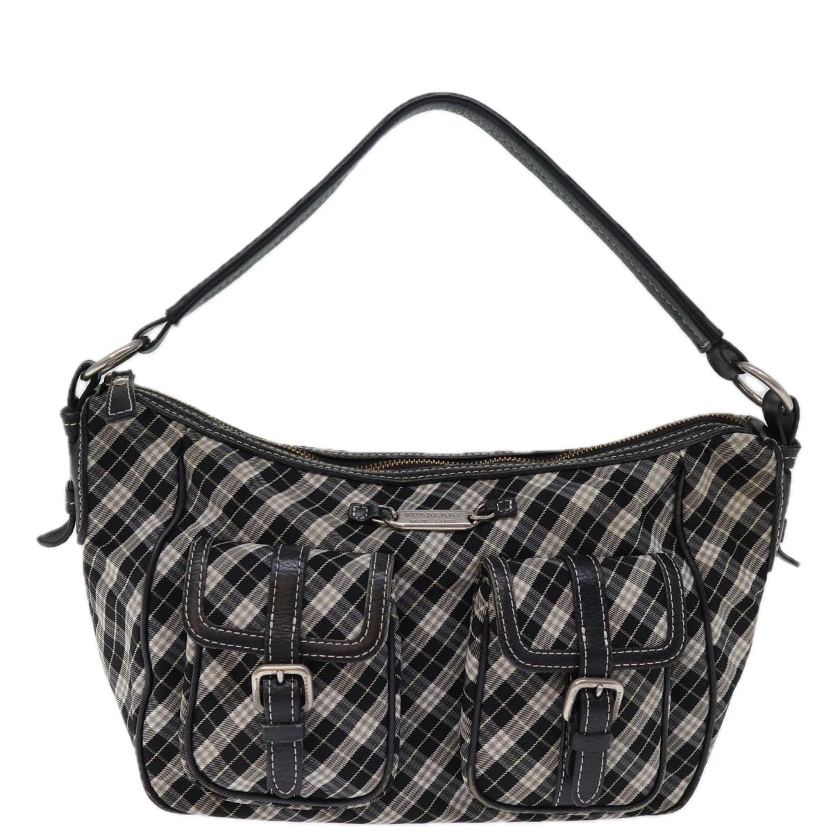 BURBERRY Nova Check Blue Label Shoulder Bag Canvas Black Auth bs14510