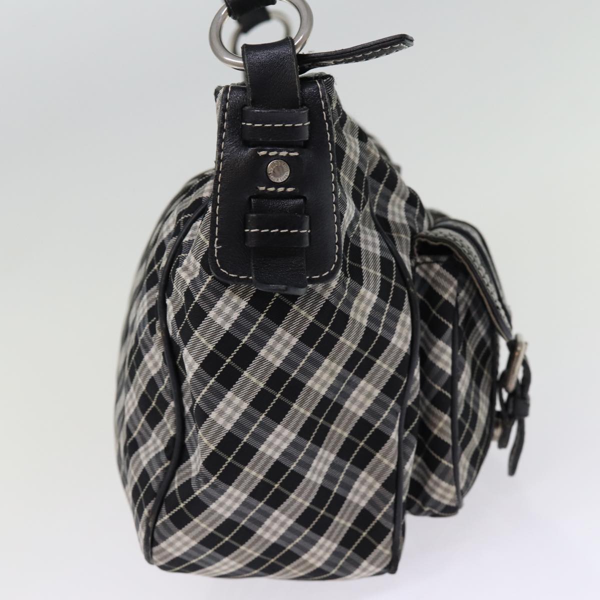 BURBERRY Nova Check Blue Label Shoulder Bag Canvas Black Auth bs14510