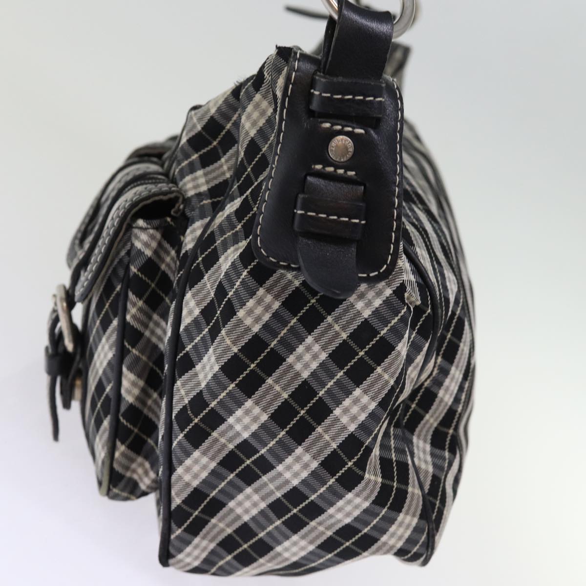 BURBERRY Nova Check Blue Label Shoulder Bag Canvas Black Auth bs14510