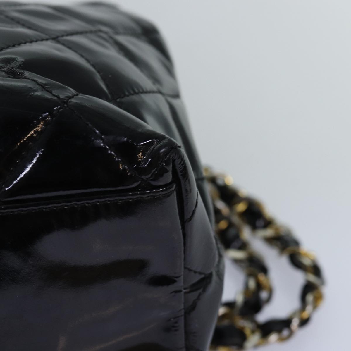 CHANEL Matelasse Chain Shoulder Bag Enamel Black CC Auth bs14518