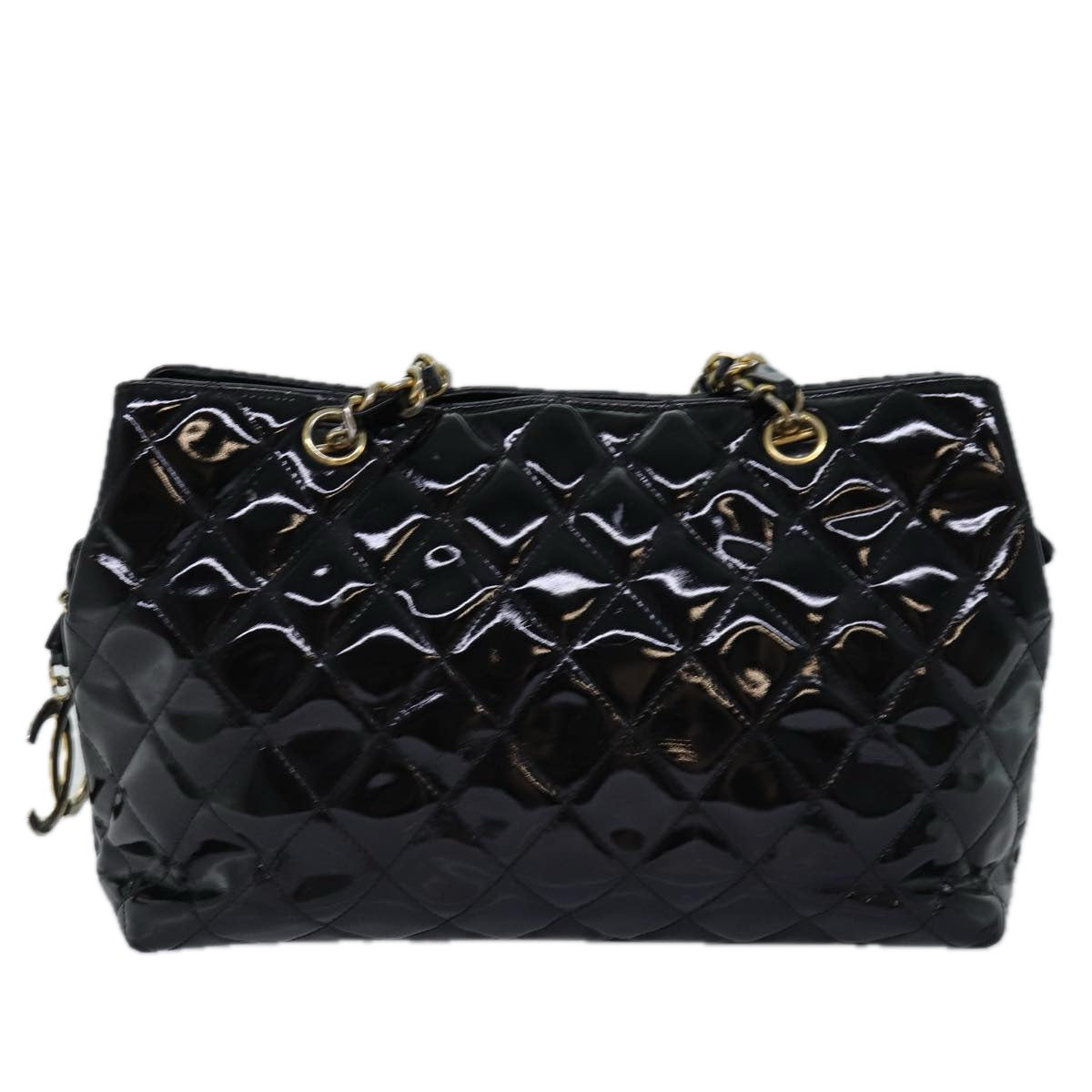 CHANEL Matelasse Chain Shoulder Bag Enamel Black CC Auth bs14518