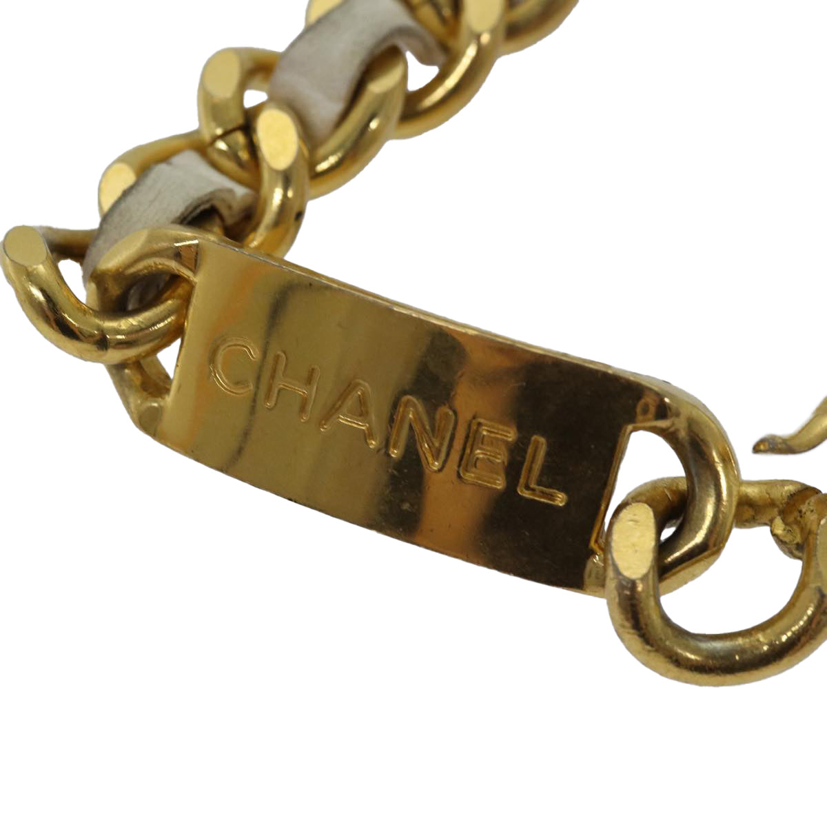 CHANEL Chain Belt metal 32.3"" Gold White CC Auth bs14521 - 0