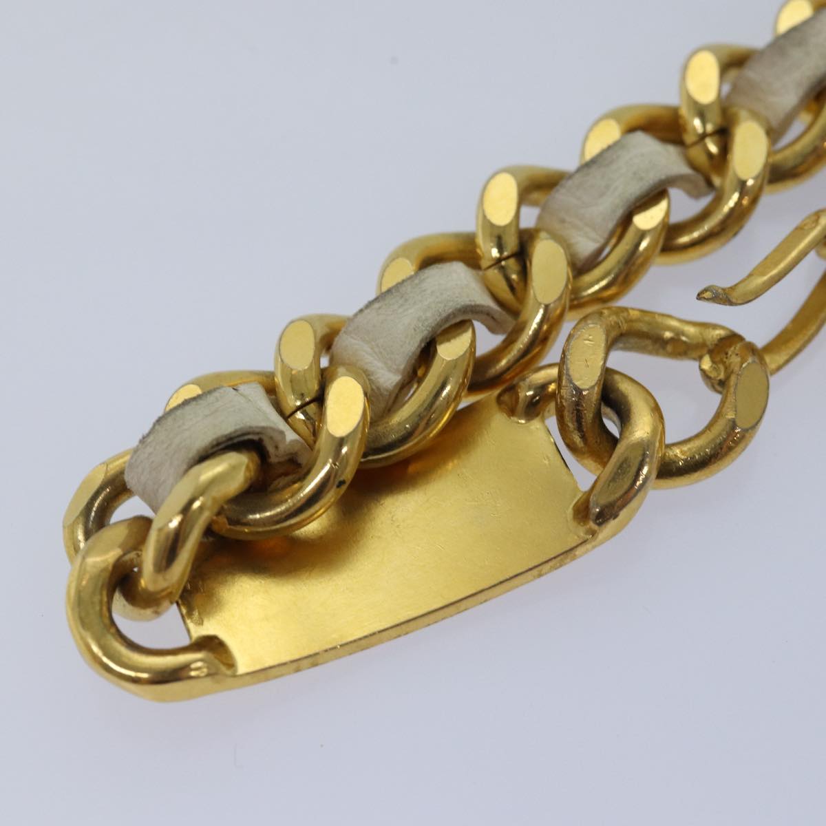 CHANEL Chain Belt metal 32.3"" Gold White CC Auth bs14521