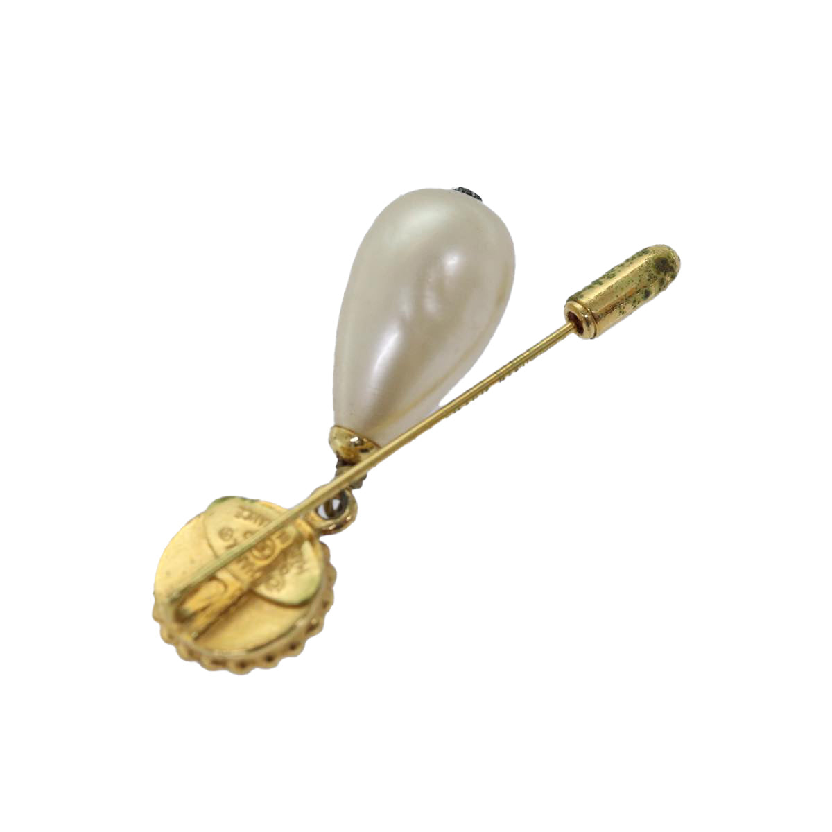 CHANEL Pearl Brooch metal Gold CC Auth bs14533 - 0