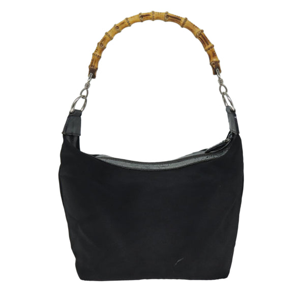 GUCCI Bamboo Shoulder Bag Canvas Black 000 1998 0531 Auth bs14538