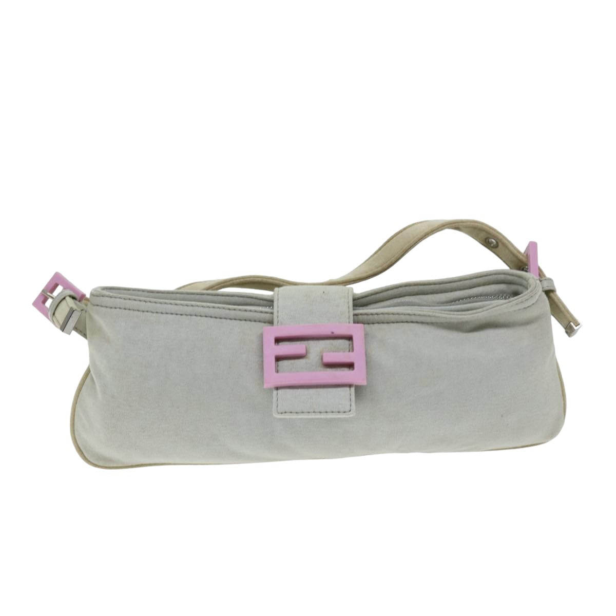 FENDI Mamma Baguette Shoulder Bag Cotton Gray Auth bs14545