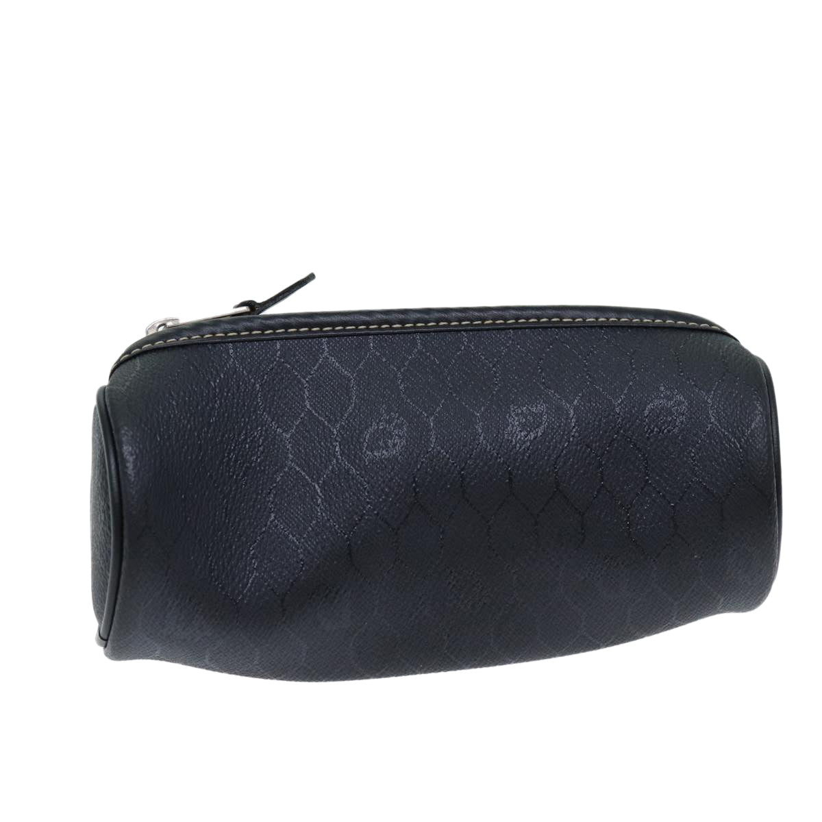 Christian Dior Honeycomb Canvas Pouch PVC Leather Black Auth bs14547