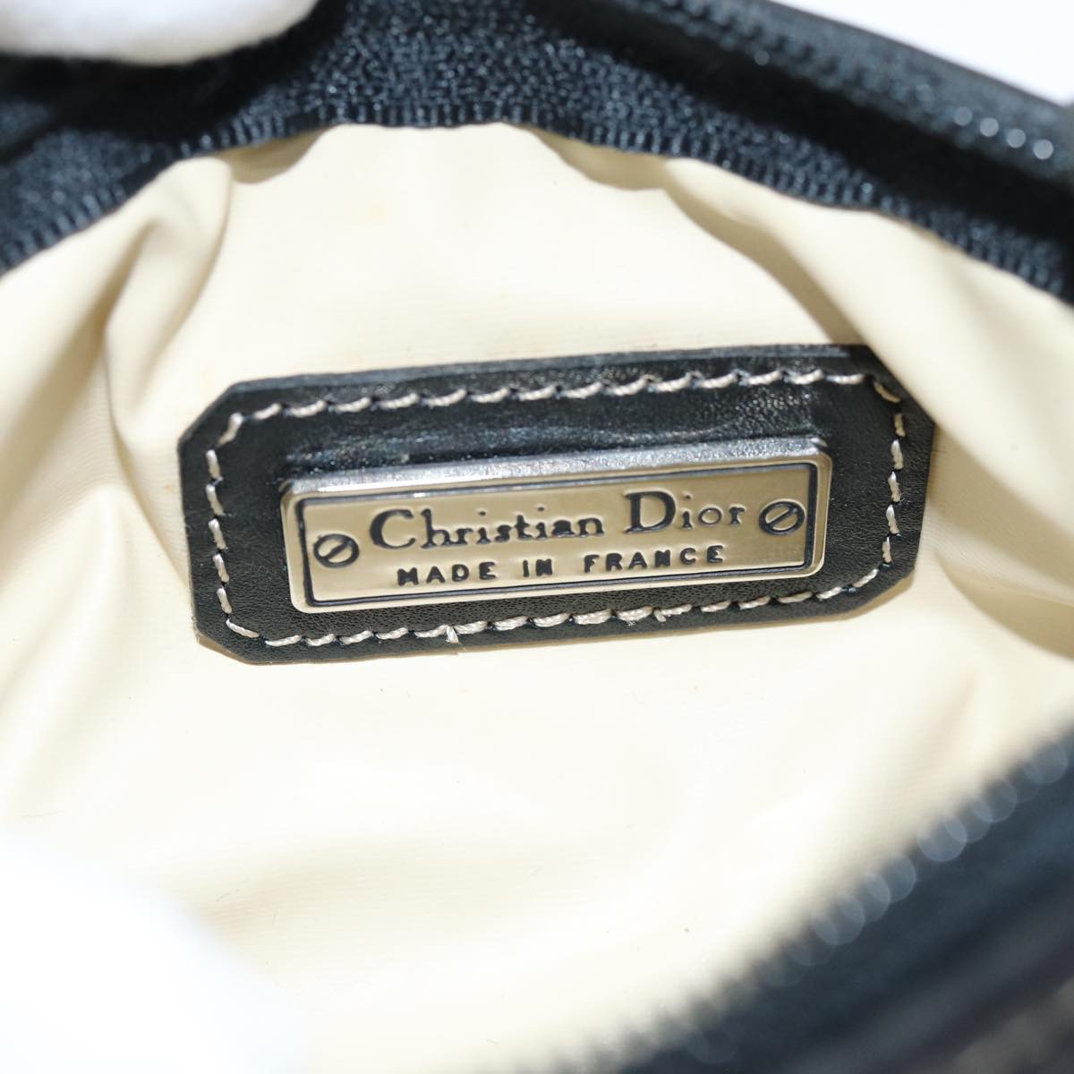 Christian Dior Honeycomb Canvas Pouch PVC Leather Black Auth bs14547