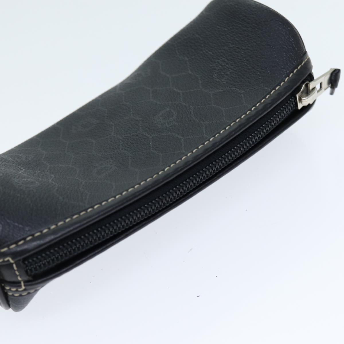 Christian Dior Honeycomb Canvas Pouch PVC Leather Black Auth bs14547