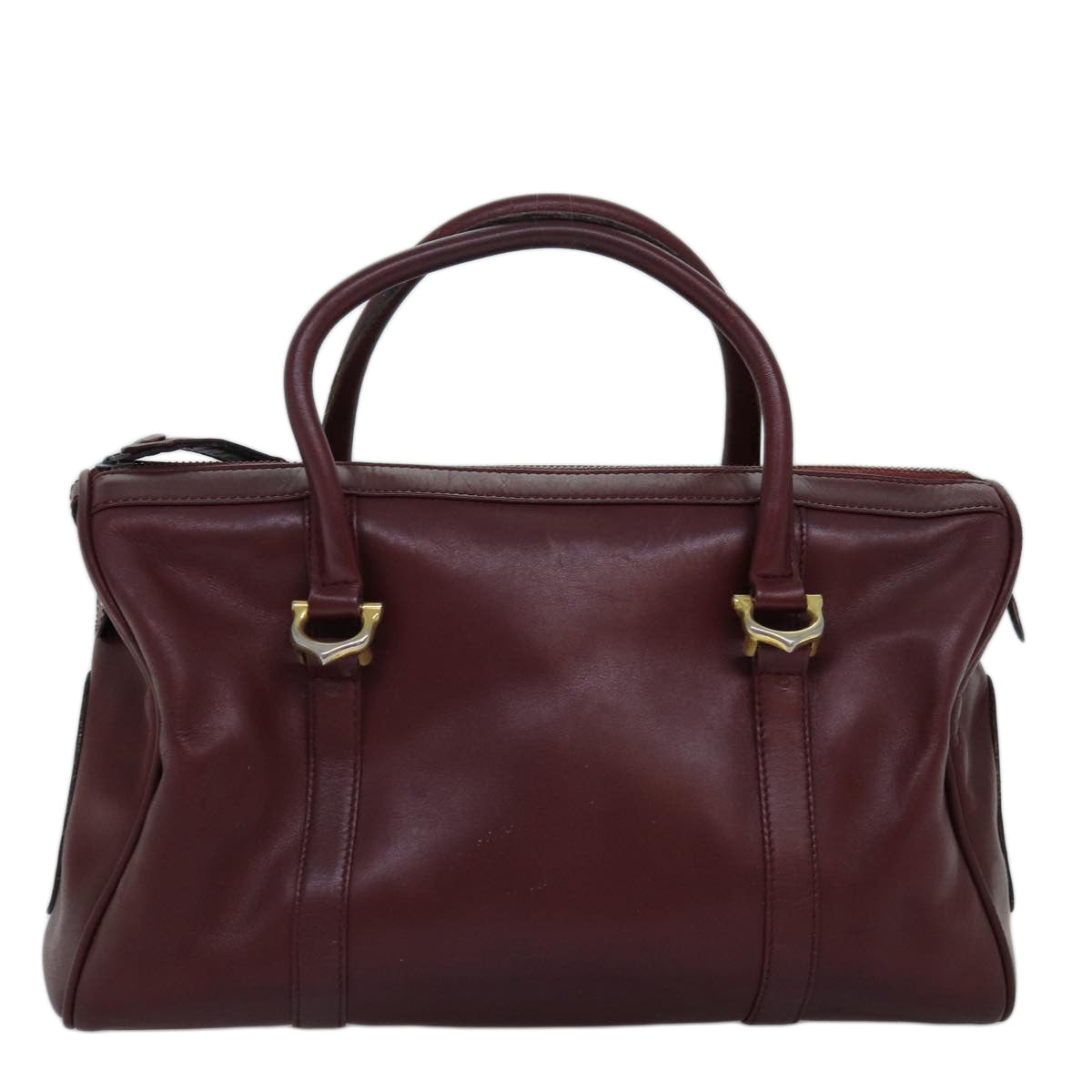 CARTIER Boston Bag Leather Bordeaux Auth bs14552