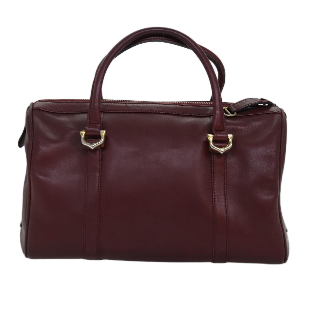 CARTIER Boston Bag Leather Bordeaux Auth bs14552 - 0