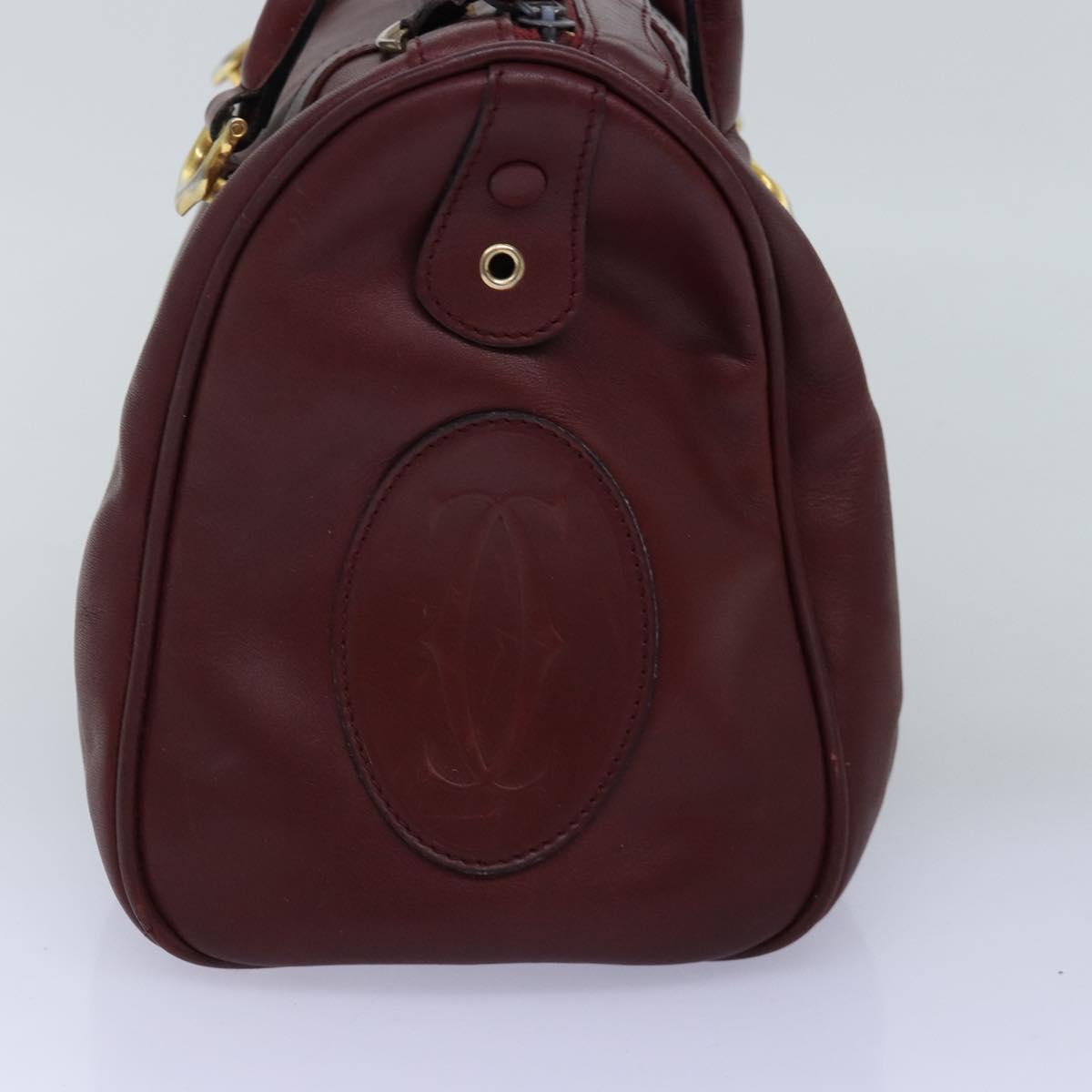 CARTIER Boston Bag Leather Bordeaux Auth bs14552