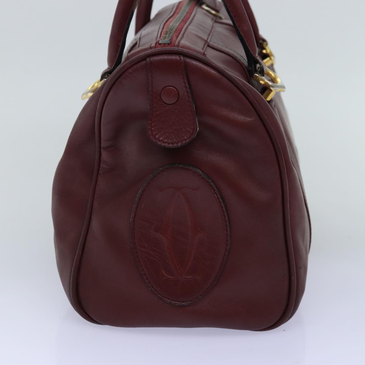 CARTIER Boston Bag Leather Bordeaux Auth bs14552