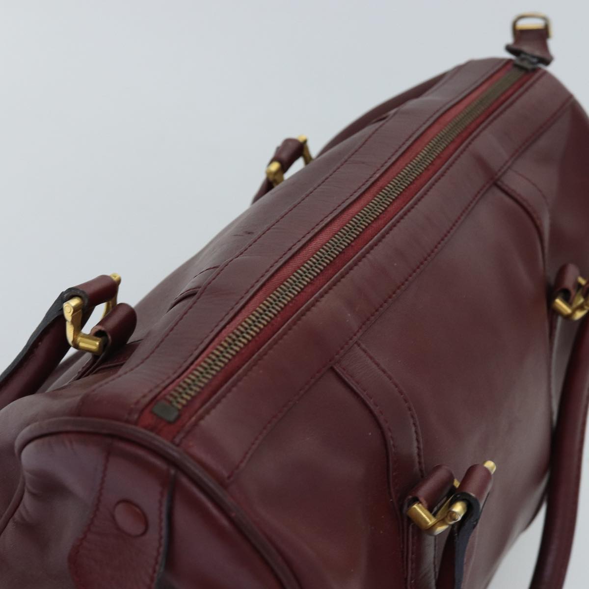 CARTIER Boston Bag Leather Bordeaux Auth bs14552