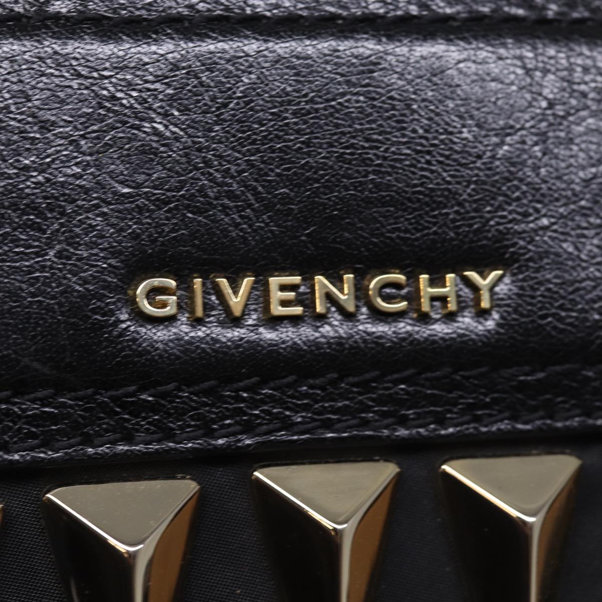 GIVENCHY Hand Bag Nylon Leather 2way Black Auth bs14553