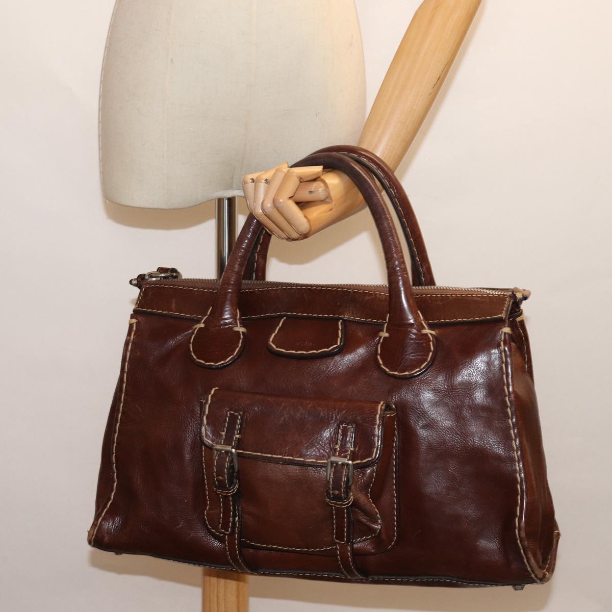 Chloe Hand Bag Leather Brown Auth bs14554