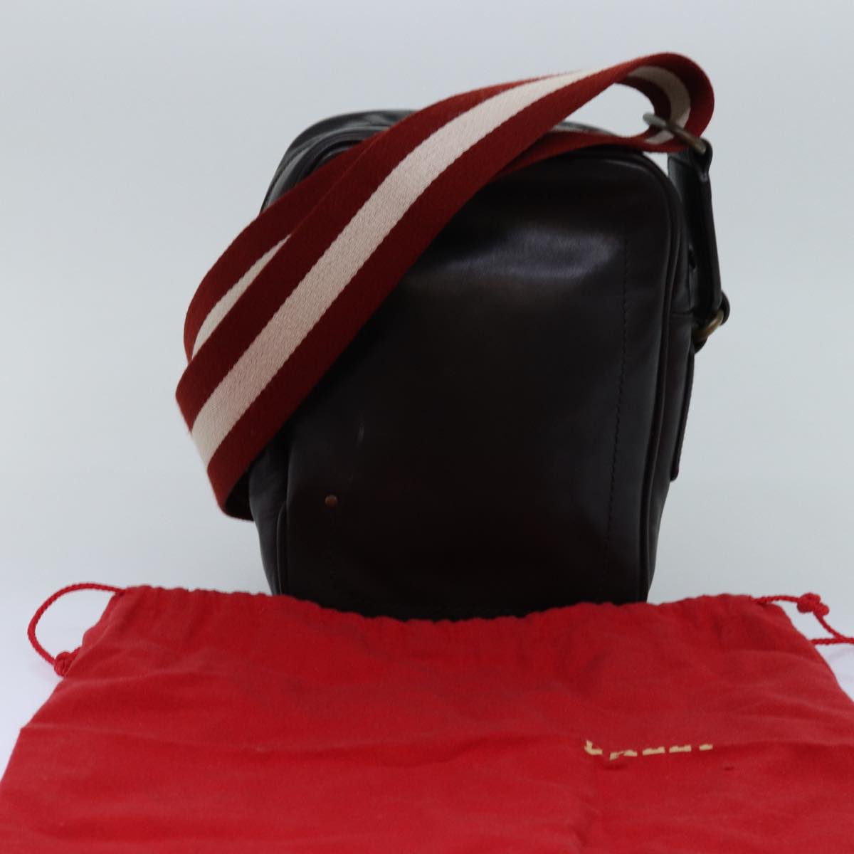 BALLY Shoulder Bag Leather Black Red white Auth bs14555