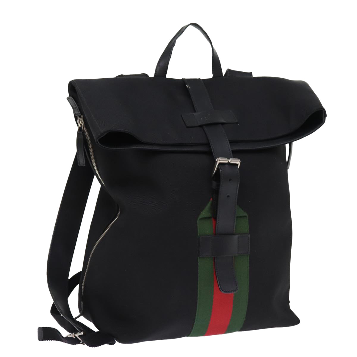 GUCCI Web Sherry Line Backpack Canvas Leather Black Red 337075 Auth bs14560