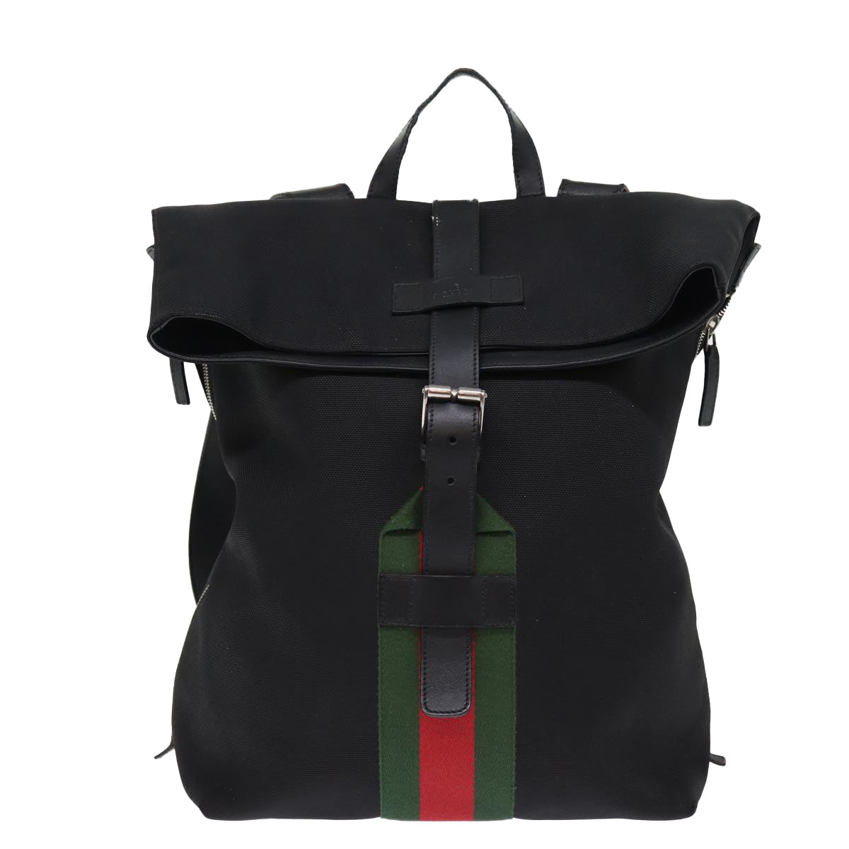 GUCCI Web Sherry Line Backpack Canvas Leather Black Red 337075 Auth bs14560