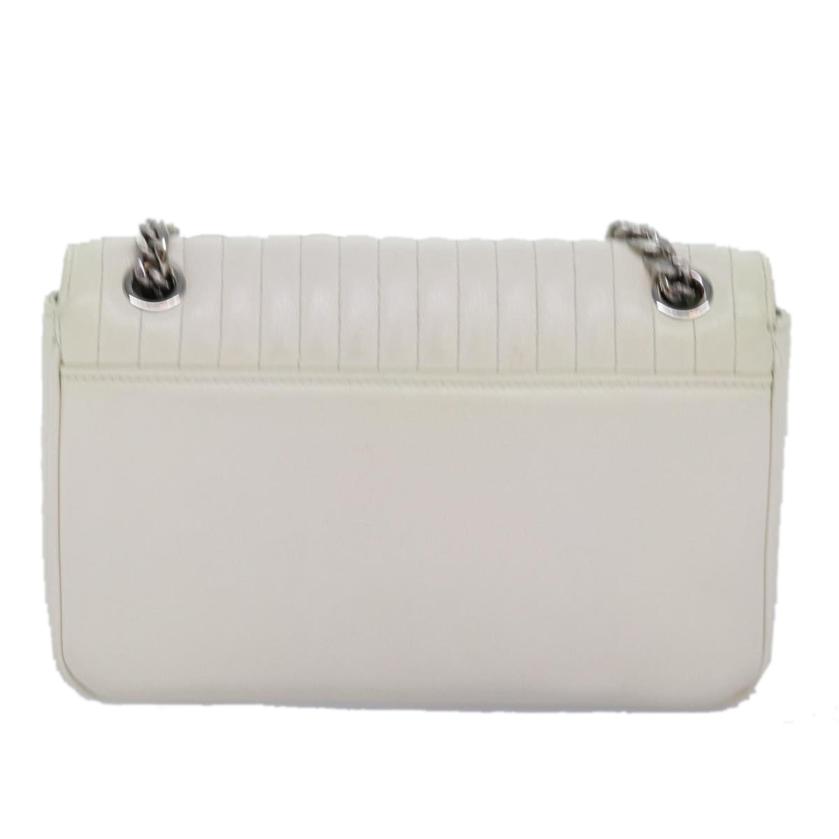 PRADA Chain Shoulder Bag Leather White Auth bs14567