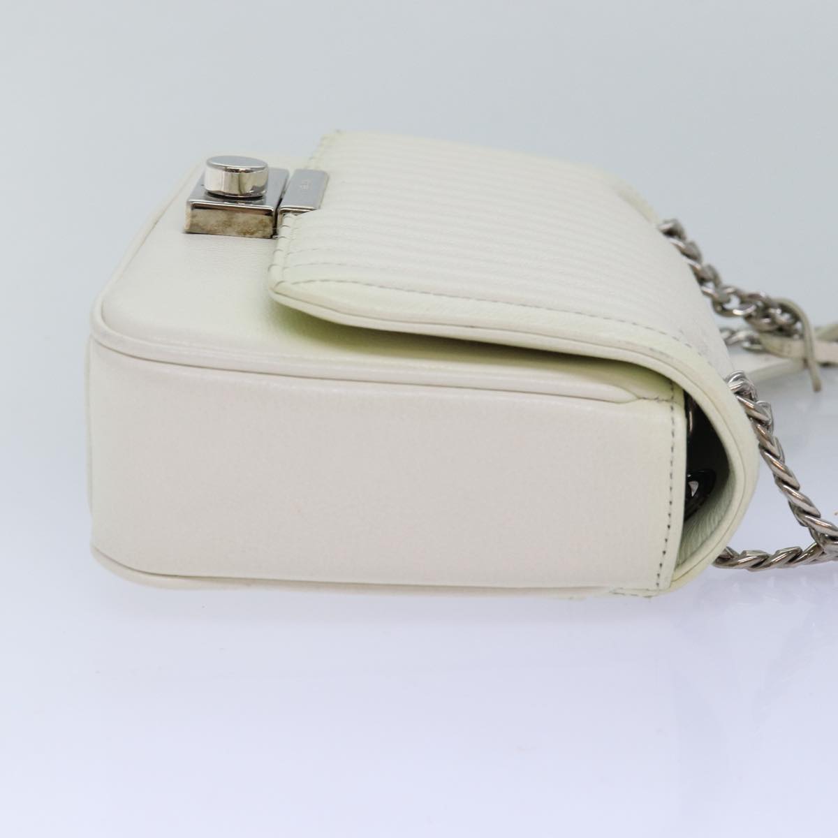 PRADA Chain Shoulder Bag Leather White Auth bs14567