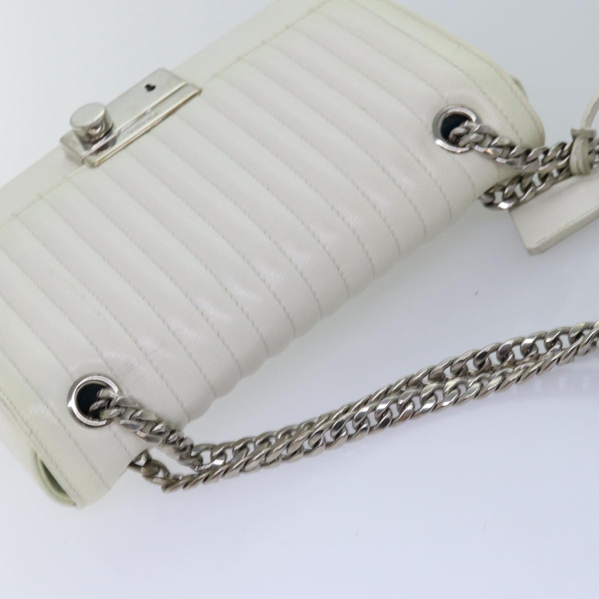 PRADA Chain Shoulder Bag Leather White Auth bs14567